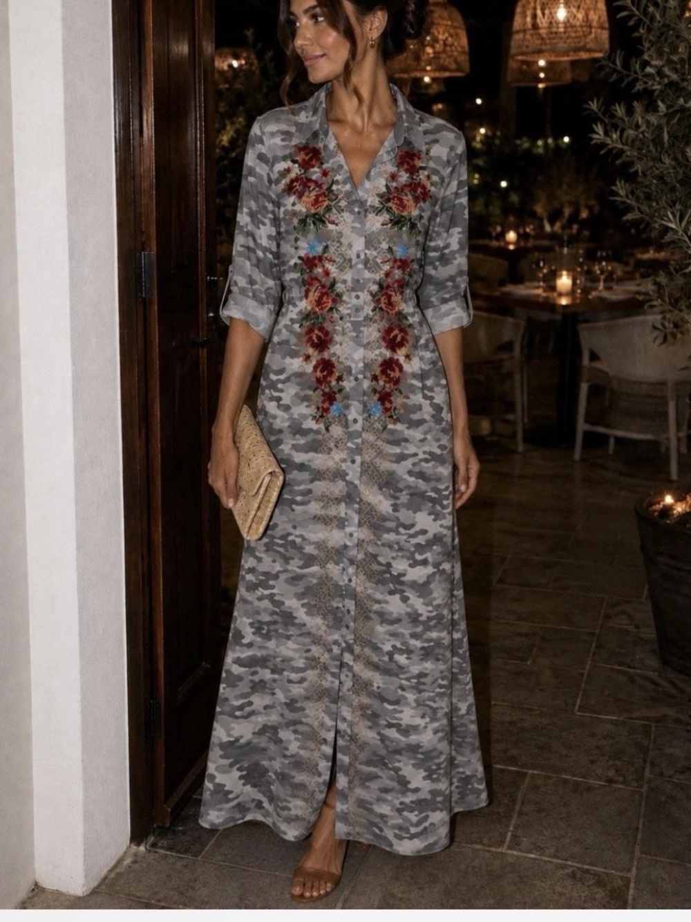 Savanna Jane camo embroidered maxi dress Sz M nwt